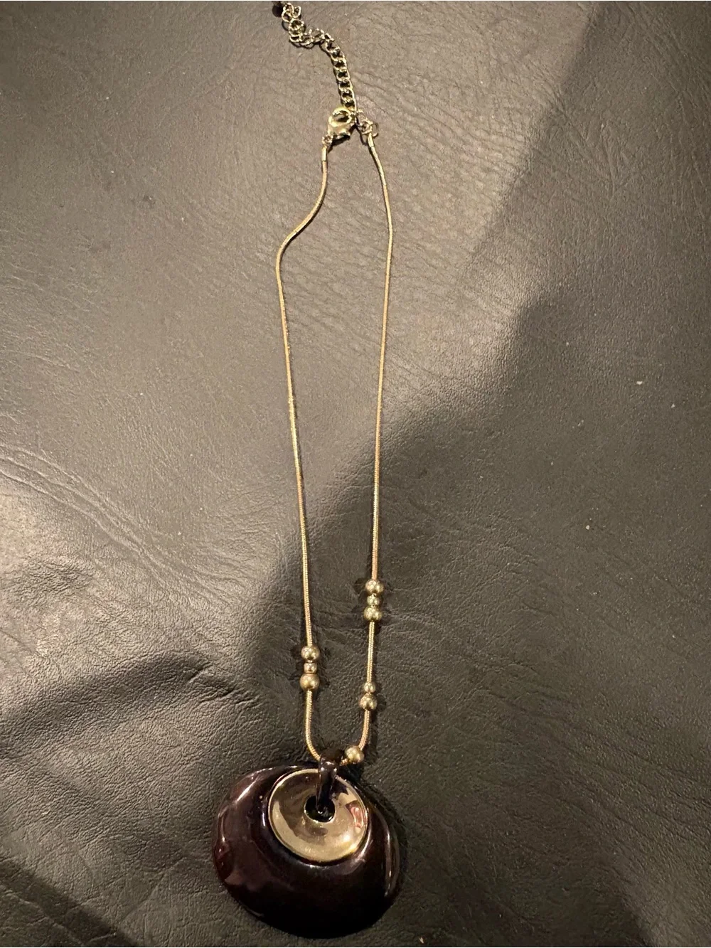 Gold-Tone Necklace with Dark Brown Pendant